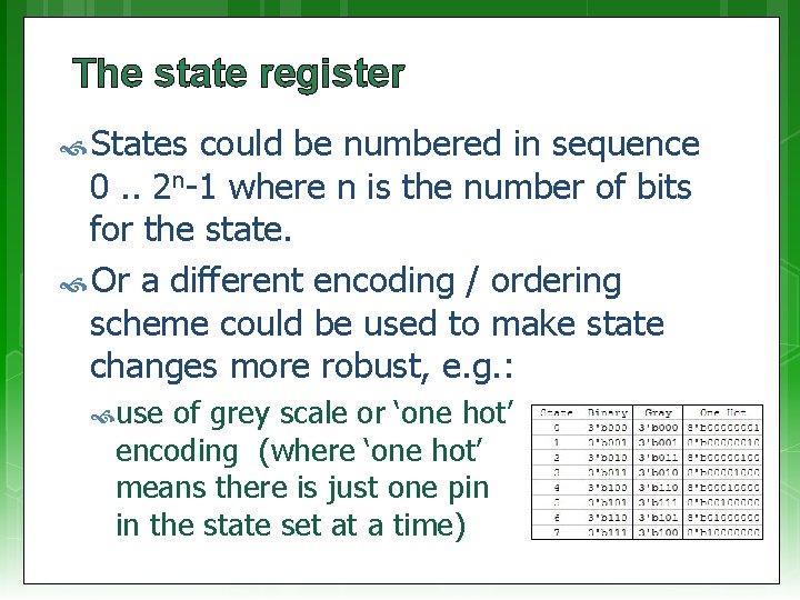 The state register States could be numbered in sequence 0. . 2 n-1 where
