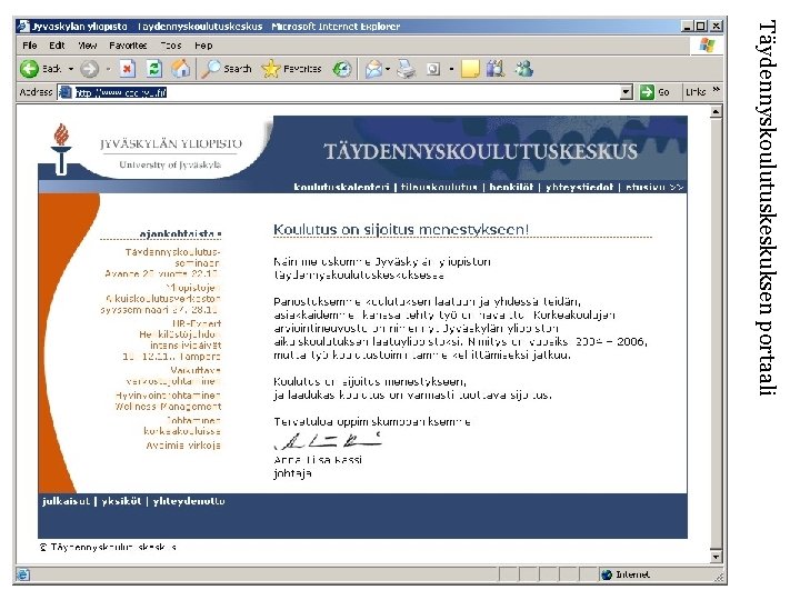 Täydennyskoulutuskeskuksen portaali Täydennyskoulutuskeskuksen portaali