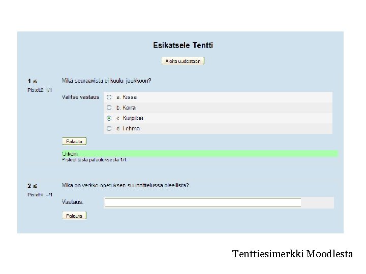 Tenttiesimerkki Moodlesta Tenttiesimerkki Moodlesta