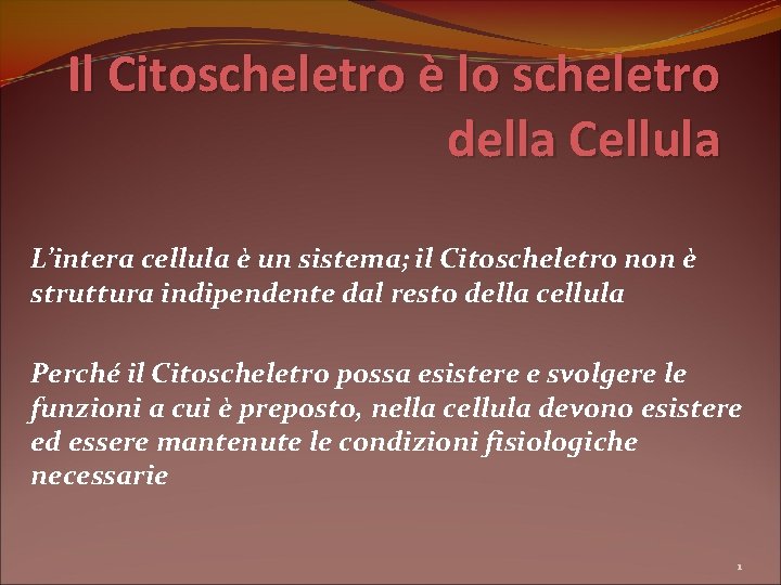 Il Citoscheletro è lo scheletro della Cellula L’intera cellula è un sistema; il Citoscheletro