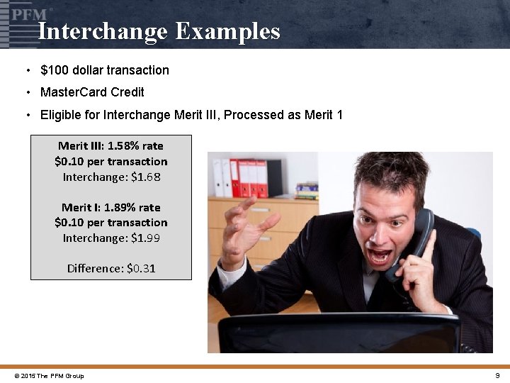 Interchange Examples • $100 dollar transaction • Master. Card Credit • Eligible for Interchange