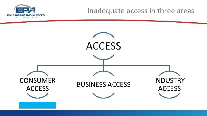 Inadequate access in three areas ACCESS CONSUMER ACCESS BUSINESS ACCESS INDUSTRY ACCESS 