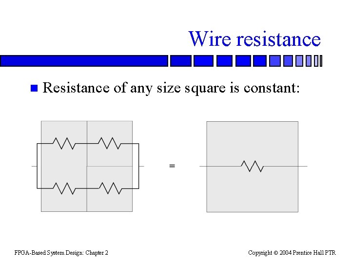 Wire resistance n Resistance of any size square is constant: FPGA-Based System Design: Chapter