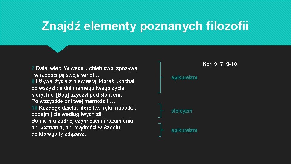 Znajdź elementy poznanych filozofii 7 Dalej więc! W weselu chleb swój spożywaj i w