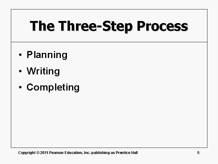 The Three-Step Process • Planning • Writing • Completing Copyright © 2011 Pearson Education,