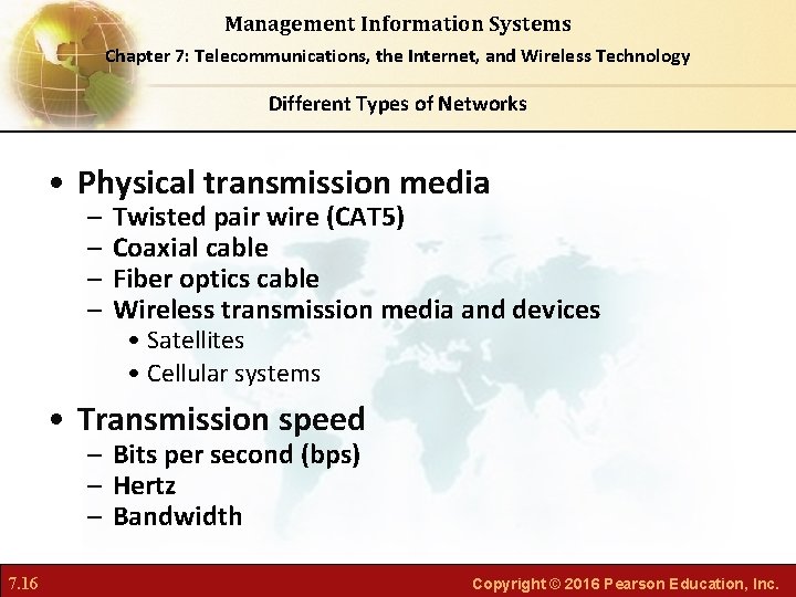 Management Information Systems Chapter 7: Telecommunications, the Internet, and Wireless Technology Different Types of