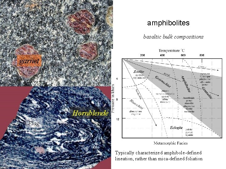 amphibolites basaltic bulk compositions garnet Hornblende Plag Typically characterized amphibole-defined lineation, rather than mica-defined