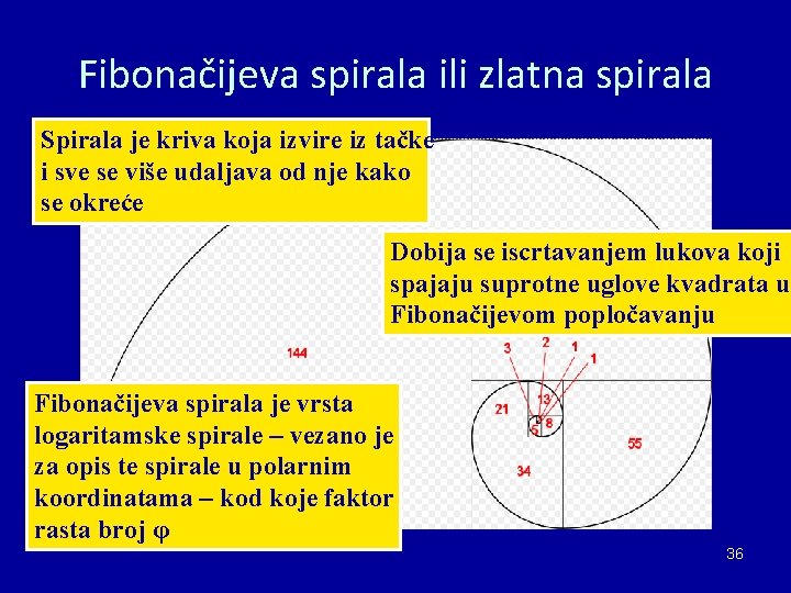 Fibonačijeva spirala ili zlatna spirala Spirala je kriva koja izvire iz tačke i sve Fibonačijeva spirala ili zlatna spirala Spirala je kriva koja izvire iz tačke i sve