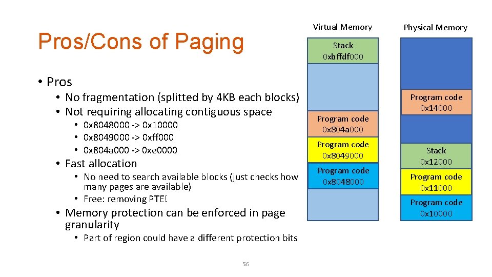 Pros/Cons of Paging Virtual Memory Physical Memory Stack 0 xbffdf 000 • Pros •