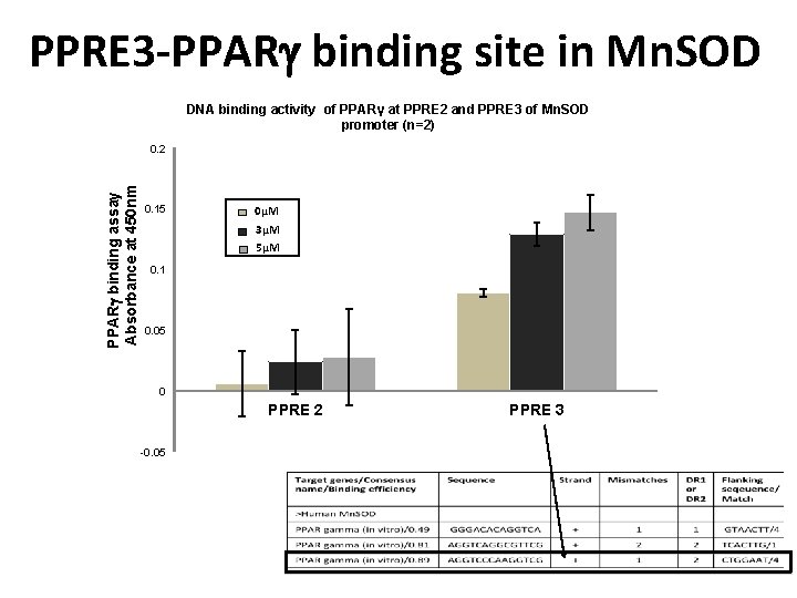 PPRE 3 -PPAR binding site in Mn. SOD DNA binding activity of PPARγ at