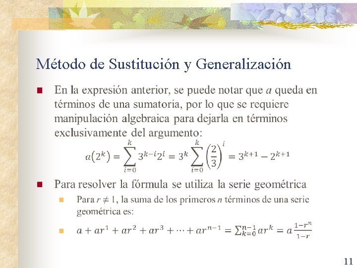 Método de Sustitución y Generalización n 11 