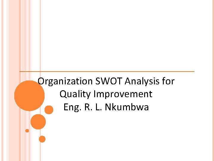 Organization SWOT Analysis for Quality Improvement Eng. R. L. Nkumbwa 