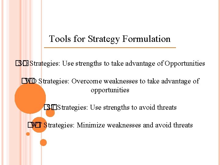 Tools for Strategy Formulation �� SO Strategies: Use strengths to take advantage of Opportunities