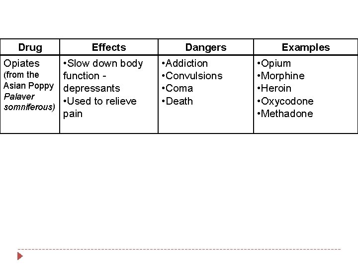 Drug Effects • Slow down body (from the function Asian Poppy depressants Palaver •