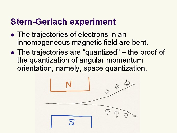 Stern-Gerlach experiment l l The trajectories of electrons in an inhomogeneous magnetic field are