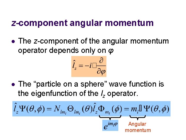 z-component angular momentum l The z-component of the angular momentum operator depends only on