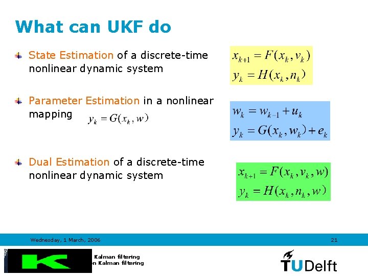 What can UKF do State Estimation of a discrete-time nonlinear dynamic system Parameter Estimation