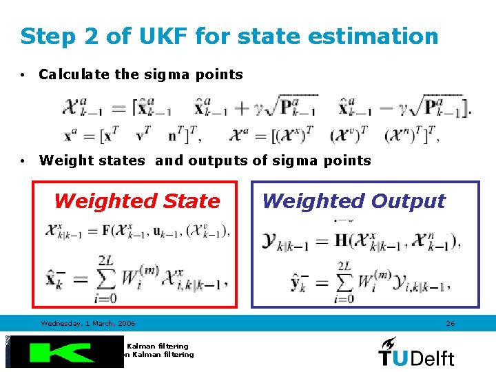 Step 2 of UKF for state estimation • Calculate the sigma points • Weight