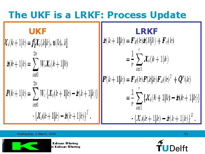 The UKF is a LRKF: Process Update UKF Wednesday, 1 March, 2006 Introduction to