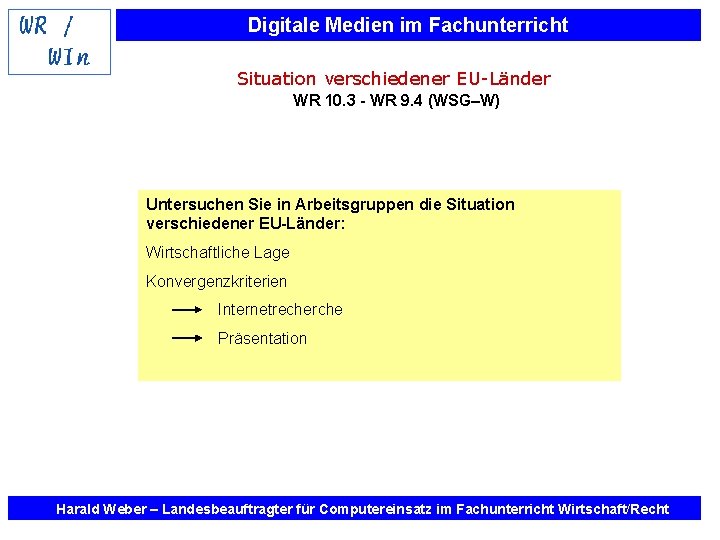 Digitale Medien im Fachunterricht Situation verschiedener EU-Länder WR 10. 3 - WR 9. 4