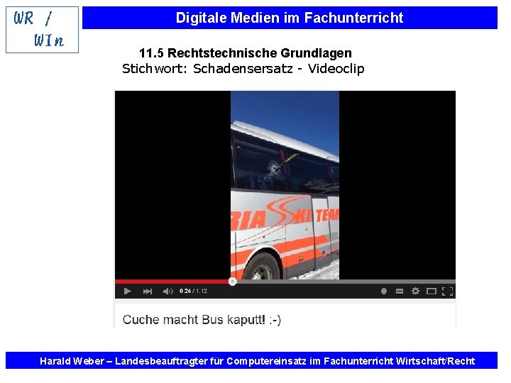 Digitale Medien im Fachunterricht 11. 5 Rechtstechnische Grundlagen Stichwort: Schadensersatz - Videoclip Harald Weber