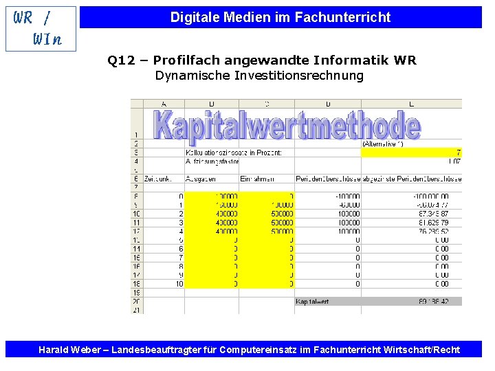 Digitale Medien im Fachunterricht Q 12 – Profilfach angewandte Informatik WR Dynamische Investitionsrechnung Harald