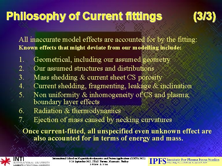 Philosophy of Current fittings (3/3) All inaccurate model effects are accounted for by the Philosophy of Current fittings (3/3) All inaccurate model effects are accounted for by the