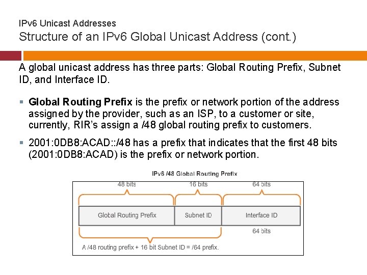 IPv 6 Unicast Addresses Structure of an IPv 6 Global Unicast Address (cont. )