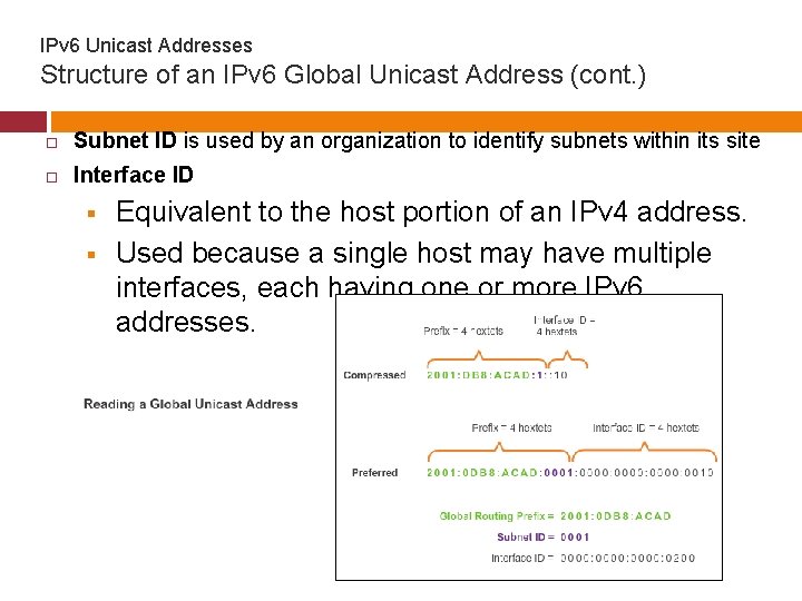 IPv 6 Unicast Addresses Structure of an IPv 6 Global Unicast Address (cont. )