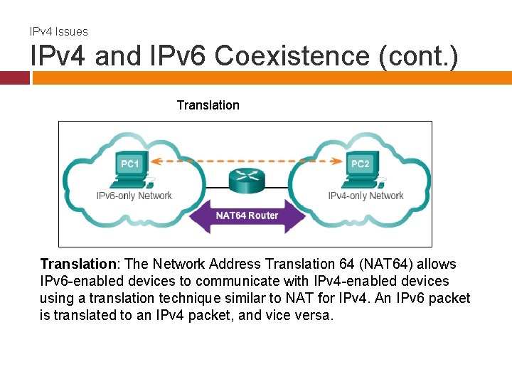 IPv 4 Issues IPv 4 and IPv 6 Coexistence (cont. ) Translation: The Network