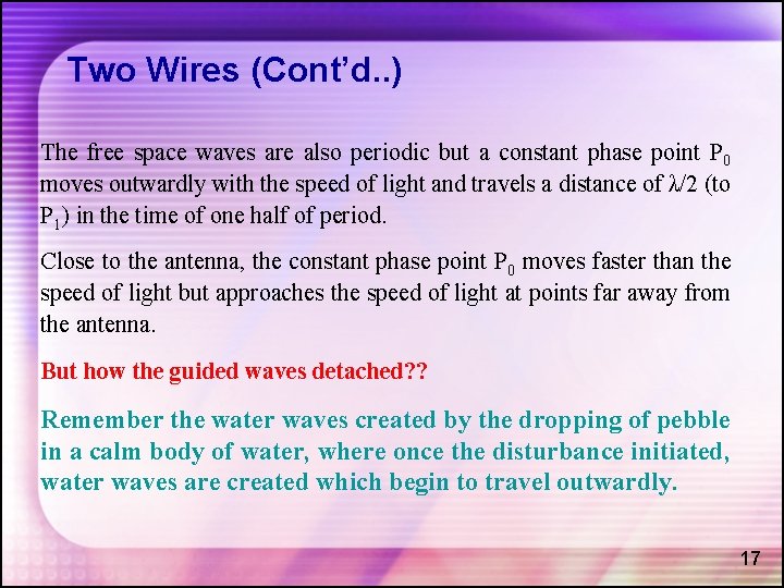 Two Wires (Cont’d. . ) The free space waves are also periodic but a