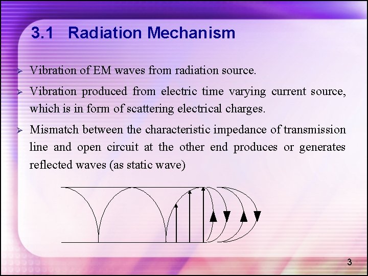 3. 1 Radiation Mechanism Ø Vibration of EM waves from radiation source. Ø Vibration