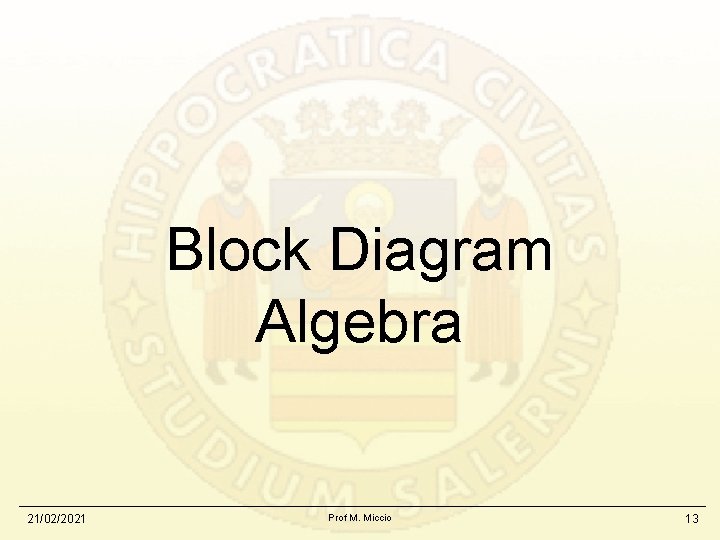 Block Diagram Algebra 21/02/2021 Prof M. Miccio 13 