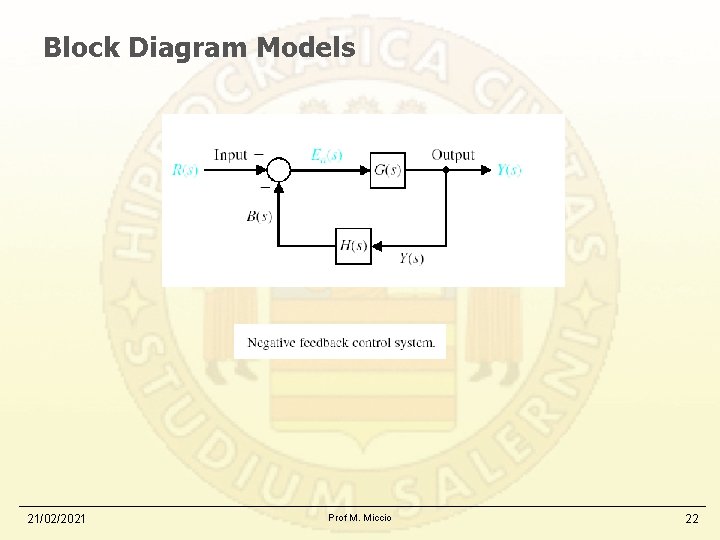 Block Diagram Models 21/02/2021 Prof M. Miccio 22 