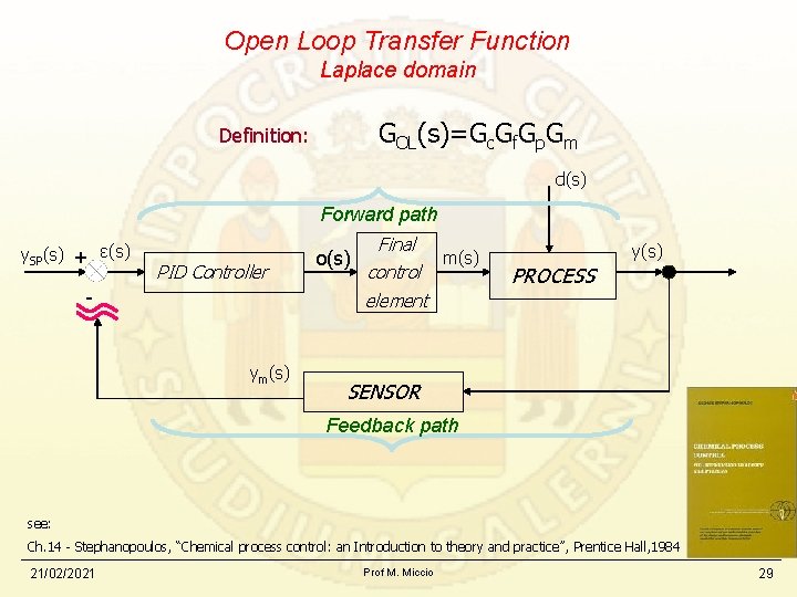 Open Loop Transfer Function Laplace domain Definition: GOL(s)=Gc. Gf. Gp. Gm d(s) Forward path