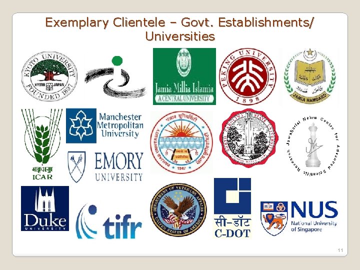 Exemplary Clientele – Govt. Establishments/ Universities 11 