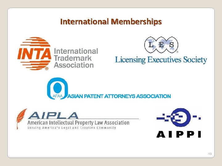 International Memberships 13 