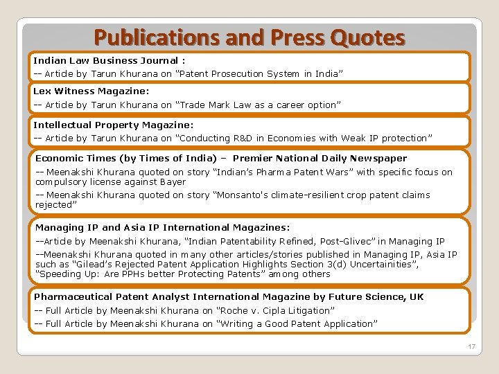 Publications and Press Quotes Indian Law Business Journal : -- Article by Tarun Khurana