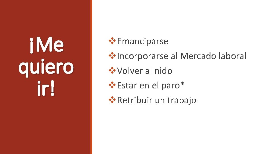 ¡Me quiero ir! v. Emanciparse v. Incorporarse al Mercado laboral v. Volver al nido