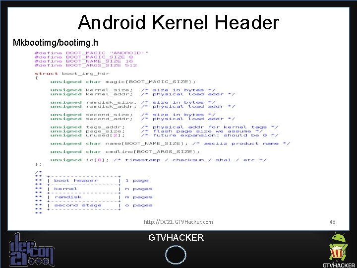 Android Kernel Header Mkbootimg/bootimg. h http: //DC 21. GTVHacker. com GTVHACKER 48 Android Kernel Header Mkbootimg/bootimg. h http: //DC 21. GTVHacker. com GTVHACKER 48