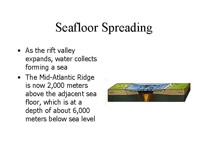Seafloor Spreading • As the rift valley expands, water collects forming a sea •