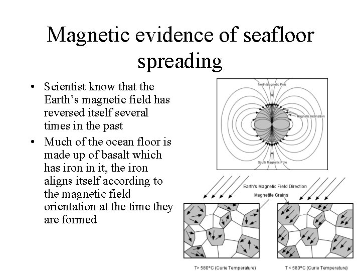 Magnetic evidence of seafloor spreading • Scientist know that the Earth’s magnetic field has