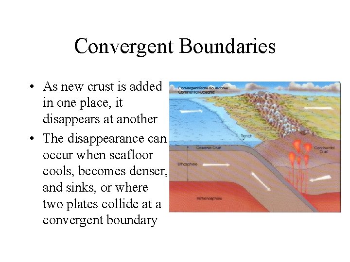 Convergent Boundaries • As new crust is added in one place, it disappears at