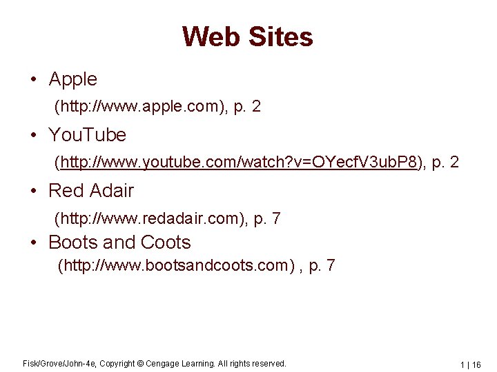 Web Sites • Apple (http: //www. apple. com), p. 2 • You. Tube (http: