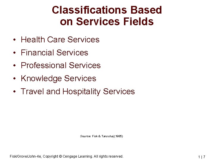Classifications Based on Services Fields • Health Care Services • Financial Services • Professional