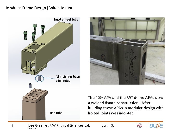 Modular Frame Design (Bolted Joints) head or foot tube (this pin has been eliminated)
