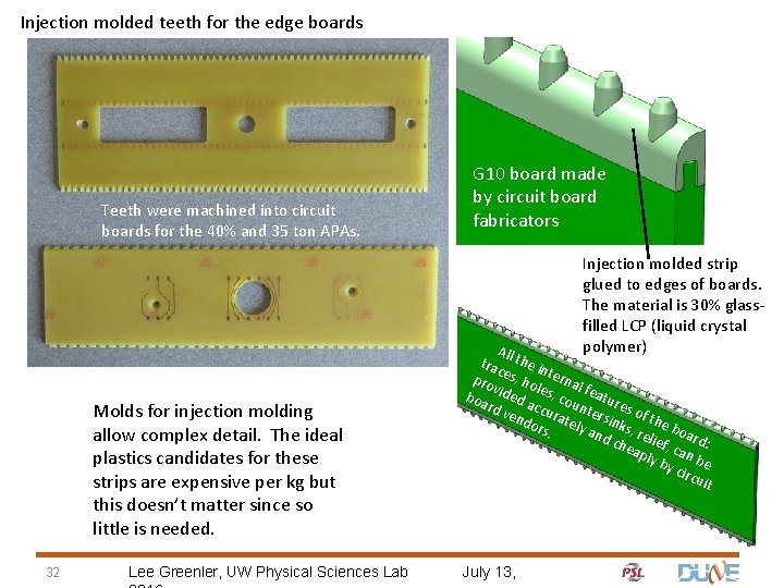 Injection molded teeth for the edge boards Teeth were machined into circuit boards for