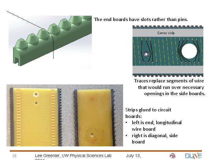 The end boards have slots rather than pins. Traces replace segments of wire that