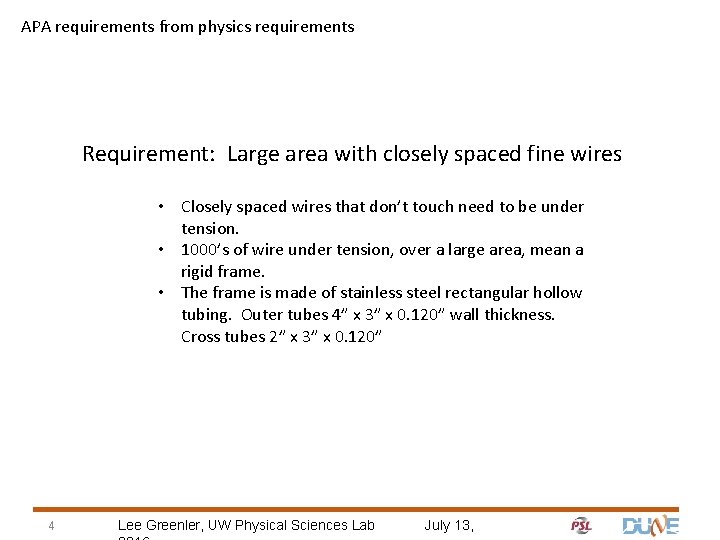 APA requirements from physics requirements Requirement: Large area with closely spaced fine wires •