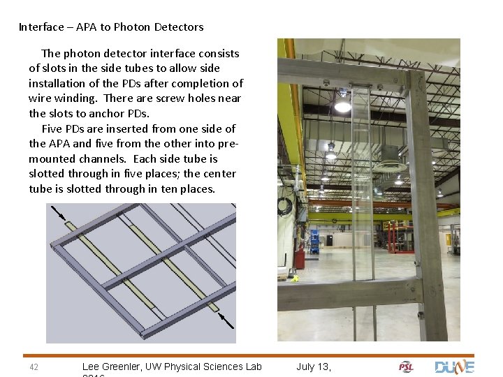 Interface – APA to Photon Detectors The photon detector interface consists of slots in